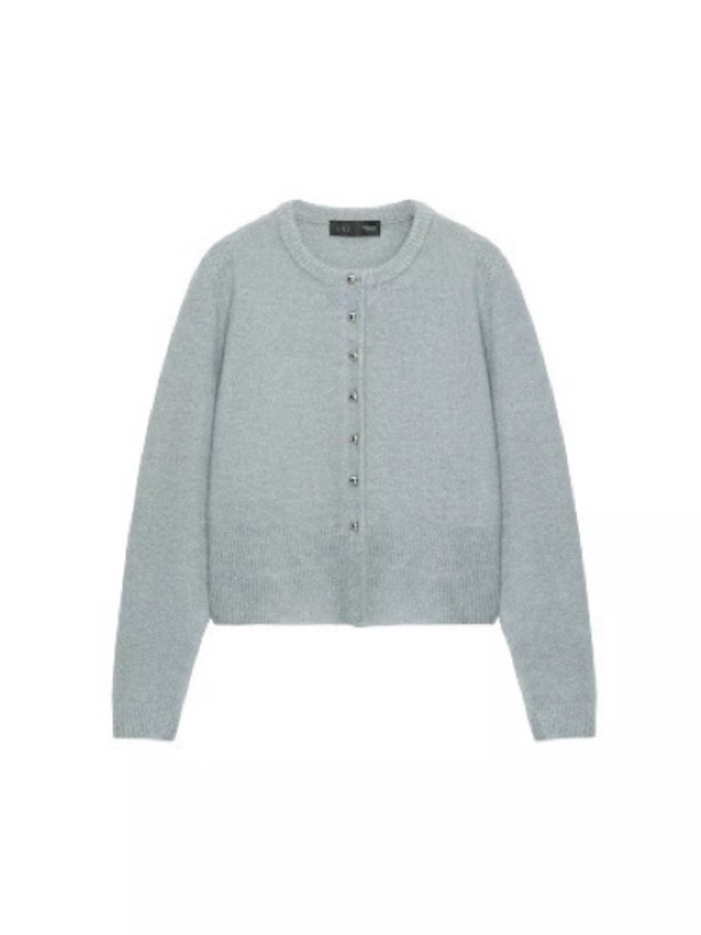 Zara Light Blue-Gray Button-Front Crewneck Cardigan